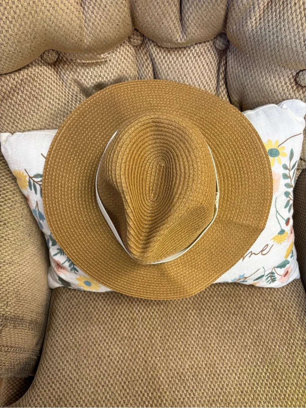 J. Crew Tan Straw Fedora with White Band